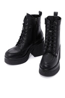 Women's Black Leather Zippered Platform Heeled Boots | Derimod Women's Black Leather Zippered Platform Heeled Boots | Derimod