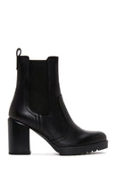 Women's Black Leather Heeled Chelsea Boots | Derimod Women's Black Leather Heeled Chelsea Boots | Derimod