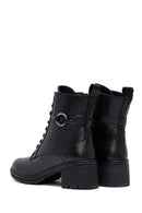 Woman Black Zippered Chunky Heels Leather Boat | Derimod Woman Black Zippered Chunky Heels Leather Boat | Derimod