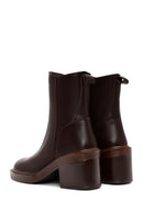 Women's Brown Zippered Thick Heel Leather Boots | Derimod Women's Brown Zippered Thick Heel Leather Boots | Derimod