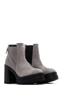 Women's Gray Suede Leather High Heeled Platform Boots | Derimod Women's Gray Suede Leather High Heeled Platform Boots | Derimod