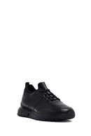 Men's Black Lace-Up Thick-Soled Leather Casual Sneakers | Derimod Men's Black Lace-Up Thick-Soled Leather Casual Sneakers | Derimod