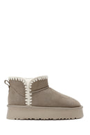 Women's Mink Fur Detailed Thick-Soled Suede Leather Boots | Derimod Women's Mink Fur Detailed Thick-Soled Suede Leather Boots | Derimod