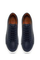 Men's Navy Blue Lace-Up Thick Sole Leather Sneaker | Derimod Men's Navy Blue Lace-Up Thick Sole Leather Sneaker | Derimod