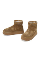 Woman Taba Patterned Suede Teddy Boots | Derimod Woman Taba Patterned Suede Teddy Boots | Derimod