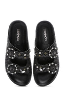 Women's Black Straw Stone Slippers | Derimod Women's Black Straw Stone Slippers | Derimod