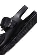 Women's Black Double Buckle Leather Comfort Sandals | Derimod Women's Black Double Buckle Leather Comfort Sandals | Derimod