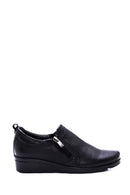 Women's Black Leather Wedge Heeled Comfort Shoes | Derimod Women's Black Leather Wedge Heeled Comfort Shoes | Derimod