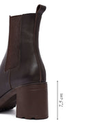 Woman Brown Chunky Heels Leather Boat | Derimod Woman Brown Chunky Heels Leather Boat | Derimod