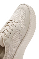 Women's Beige Lace-Up Thick-Sole Knitted Sneakers | Derimod Women's Beige Lace-Up Thick-Sole Knitted Sneakers | Derimod