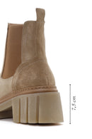 Women's Beige Thick Soled Casual Chelsea Suede Leather Boots | Derimod Women's Beige Thick Soled Casual Chelsea Suede Leather Boots | Derimod