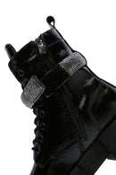 Women's Black Leather Stone Thick Soled Boots | Derimod Women's Black Leather Stone Thick Soled Boots | Derimod
