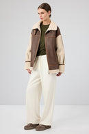 Helsinki Women's Brown Short Teddy Coat | Derimod Helsinki Women's Brown Short Teddy Coat | Derimod