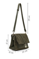 Woman Green Long-Strap Suede Crossbody Bag | Derimod Woman Green Long-Strap Suede Crossbody Bag | Derimod