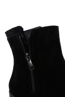 Women's Black Zippered Thick Heel Suede Leather Boots | Derimod Women's Black Zippered Thick Heel Suede Leather Boots | Derimod