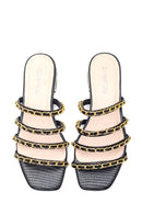 Women's Black Chain Detailed Flat Slippers | Derimod Women's Black Chain Detailed Flat Slippers | Derimod