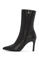 Women's Black Zippered Thin Heeled Leather Boots | Derimod Women's Black Zippered Thin Heeled Leather Boots | Derimod