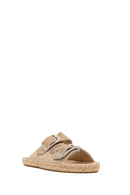 Women's Beige Buckled Suede Leather Espadrille Slippers | Derimod Women's Beige Buckled Suede Leather Espadrille Slippers | Derimod