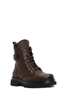 Women's Brown Lace-Up Zipper Leather Ankle Boots | Derimod Women's Brown Lace-Up Zipper Leather Ankle Boots | Derimod