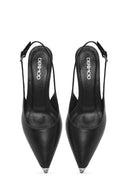 Women's Black Leather Low Heeled Slingback Shoes | Derimod Women's Black Leather Low Heeled Slingback Shoes | Derimod