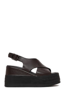 Woman Brown Ankle-Buckle Wedge-Heel Leather Sandal | Derimod Woman Brown Ankle-Buckle Wedge-Heel Leather Sandal | Derimod