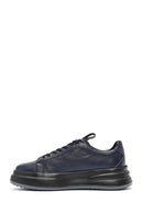 Men's Navy Blue Lace-Up Leather Sneaker | Derimod Men's Navy Blue Lace-Up Leather Sneaker | Derimod