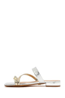 Woman Silver Stone Metallic Slippers | Derimod Woman Silver Stone Metallic Slippers | Derimod