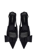 Women's Black Bow Back Open Thin Heeled Shoes | Derimod Women's Black Bow Back Open Thin Heeled Shoes | Derimod