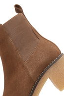 Women's Tan Suede Leather Heeled Boots | Derimod Women's Tan Suede Leather Heeled Boots | Derimod