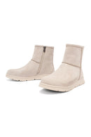 Women's Beige Zippered Suede Teddy Boot | Derimod Women's Beige Zippered Suede Teddy Boot | Derimod