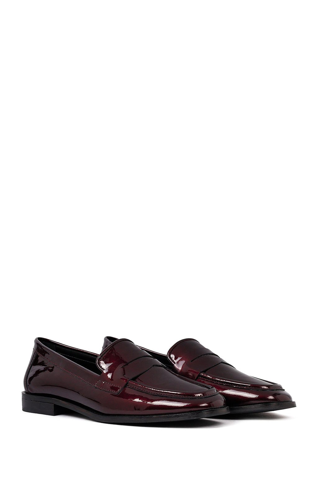 Kadın Bordo Deri Klasik Loafer