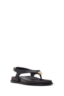 Women's Black Leather Flip-Flop Sandals with Buckle Back | Derimod Women's Black Leather Flip-Flop Sandals with Buckle Back | Derimod