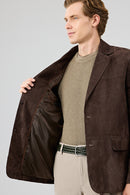 Rodrygo Men's Brown Blazer Suede Leather Jacket | Derimod Rodrygo Men's Brown Blazer Suede Leather Jacket | Derimod