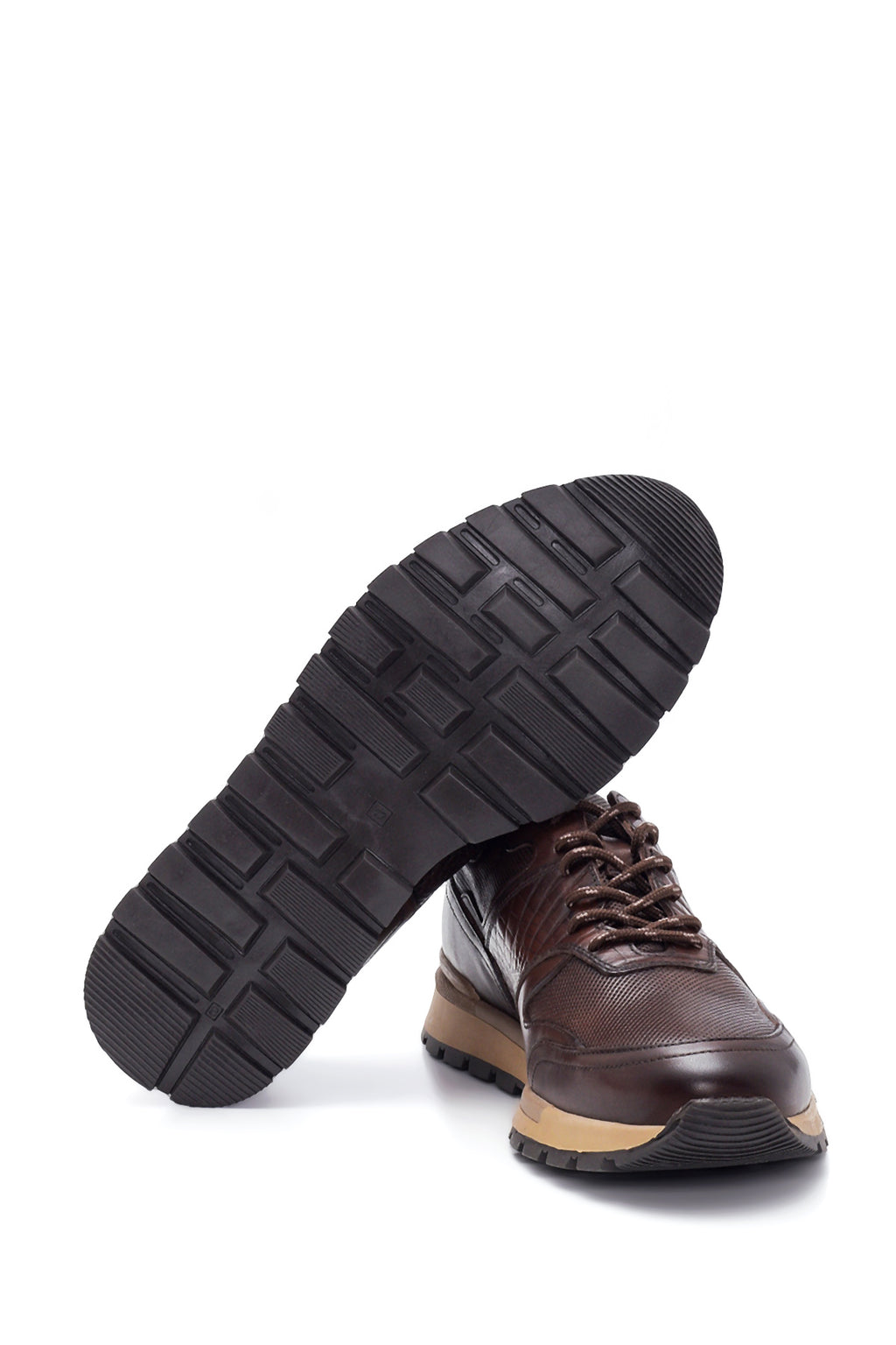 Erkek Kahverengi Deri Baskılı Sneaker