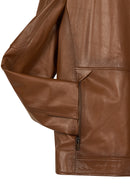 Frank Male Brown Mandarin Collar Leather Jacket | Derimod Frank Male Brown Mandarin Collar Leather Jacket | Derimod