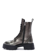 Women's Silver Zippered Leather Boots | Derimod Women's Silver Zippered Leather Boots | Derimod