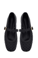 Women's Black Buckled Braided Ballerinas | Derimod Women's Black Buckled Braided Ballerinas | Derimod