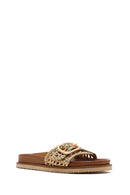 Women's Gold Buckled Straw Leather Slippers | Derimod Women's Gold Buckled Straw Leather Slippers | Derimod