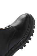 Women's Black Thick Soled Zippered Leather Boots | Derimod Women's Black Thick Soled Zippered Leather Boots | Derimod