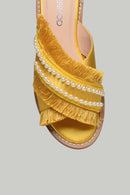 Tasseled Yellow Women's Slippers | Derimod Tasseled Yellow Women's Slippers | Derimod