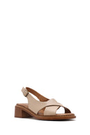 Women's Beige Ankle Buckle Low Heel Leather Sandals | Derimod Women's Beige Ankle Buckle Low Heel Leather Sandals | Derimod