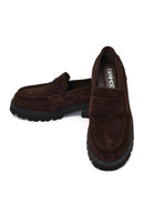 Women's Brown Thick-Soled Suede Leather Loafer | Derimod Women's Brown Thick-Soled Suede Leather Loafer | Derimod
