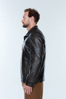 Bruno (Plus) Men's Black Leather Coat | Derimod Bruno (Plus) Men's Black Leather Coat | Derimod