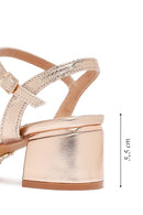 Women's Pink Metallic Chunky Heel Sandals with Ankle Buckle | Derimod Women's Pink Metallic Chunky Heel Sandals with Ankle Buckle | Derimod