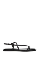 Women's Black Leather Flip-Flop Sandals | Derimod Women's Black Leather Flip-Flop Sandals | Derimod