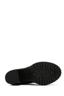 Women's Black Leather Zippered Platform Heeled Boots | Derimod Women's Black Leather Zippered Platform Heeled Boots | Derimod