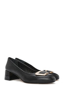 Women's Black Buckle Detailed Low Thick Heel Leather Shoes | Derimod Women's Black Buckle Detailed Low Thick Heel Leather Shoes | Derimod