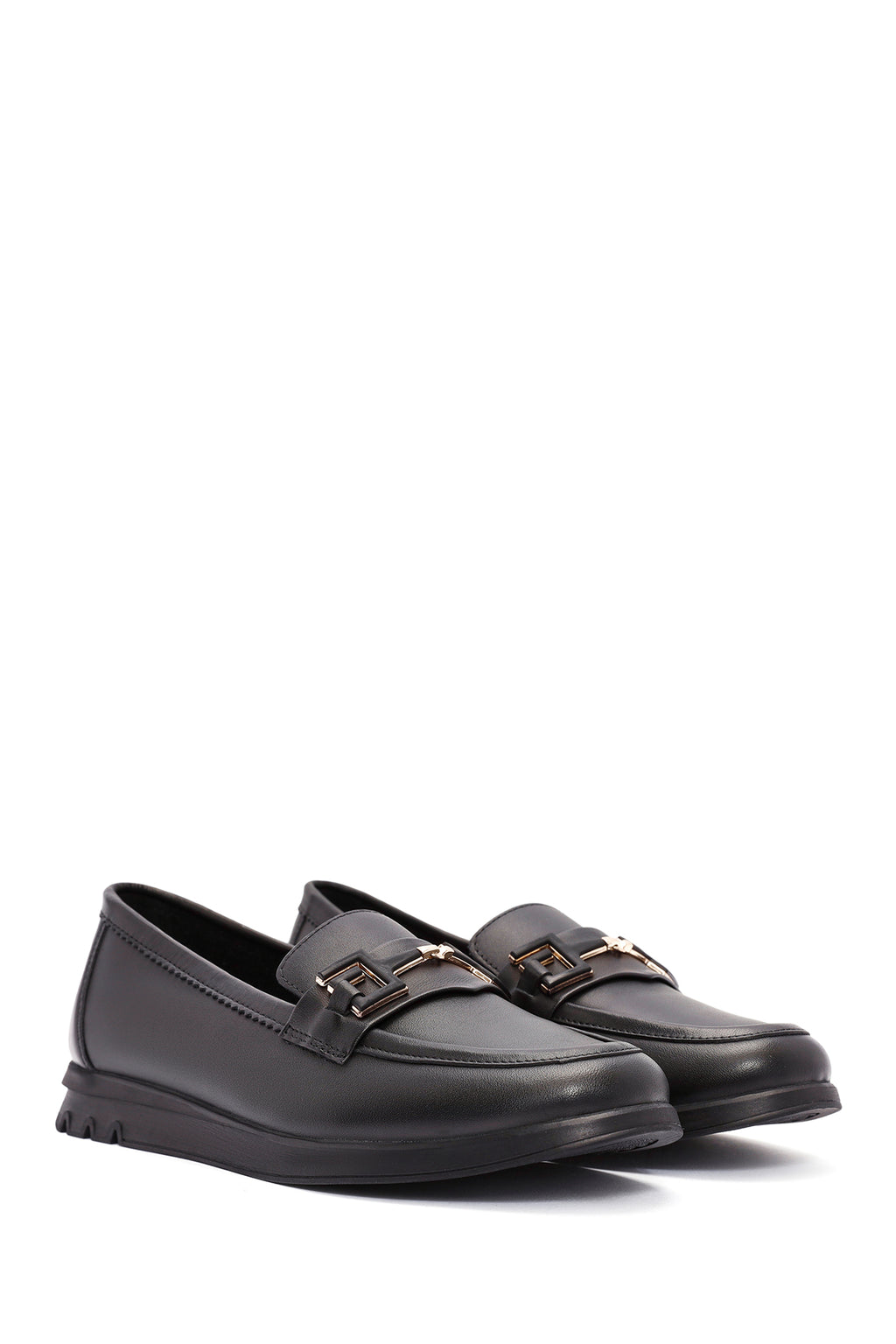 Kadın Siyah Toka Detaylı Deri Comfort Loafer