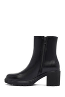 Women's Black Zippered Thick Heeled Leather Boot | Derimod Women's Black Zippered Thick Heeled Leather Boot | Derimod