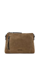 Woman Camel Long-Strap Suede Crossbody Bag | Derimod Woman Camel Long-Strap Suede Crossbody Bag | Derimod